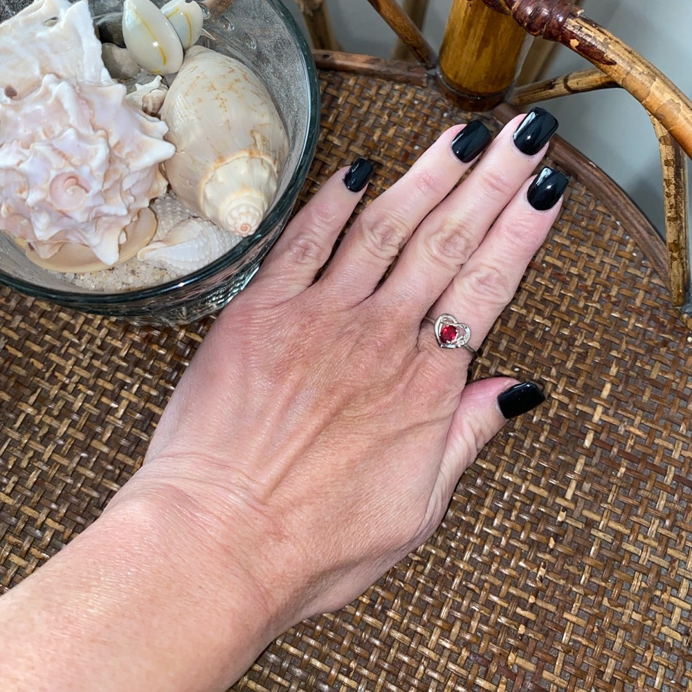 Macy’s 925 Silver Ruby Red Stone Heart Ring Size 8 - image 1